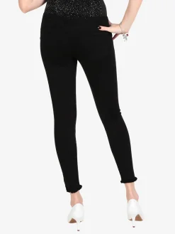 Ad'Oro Pantaloni donna push-up con borchie e finale sfrangiato