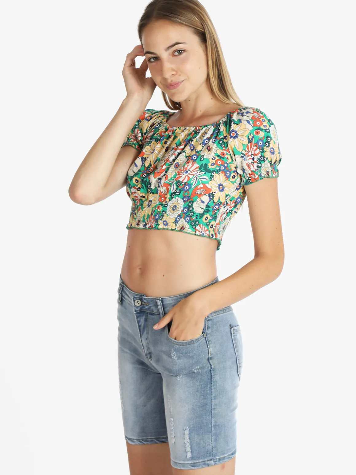 Airisa Top cropped floreale donna