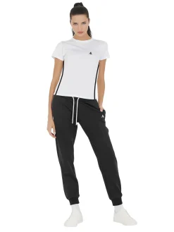 Aki Completo sportivo da donna in cotone con t-shirt e pantaloni con polsini - bianco
