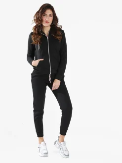 Aki Completo tuta da donna full zip con cappuccio e interno felpato - nero