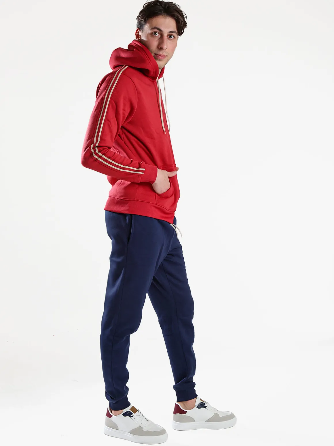 Aki Completo tuta da uomo full zip con cappuccio e interno felpato - rosso
