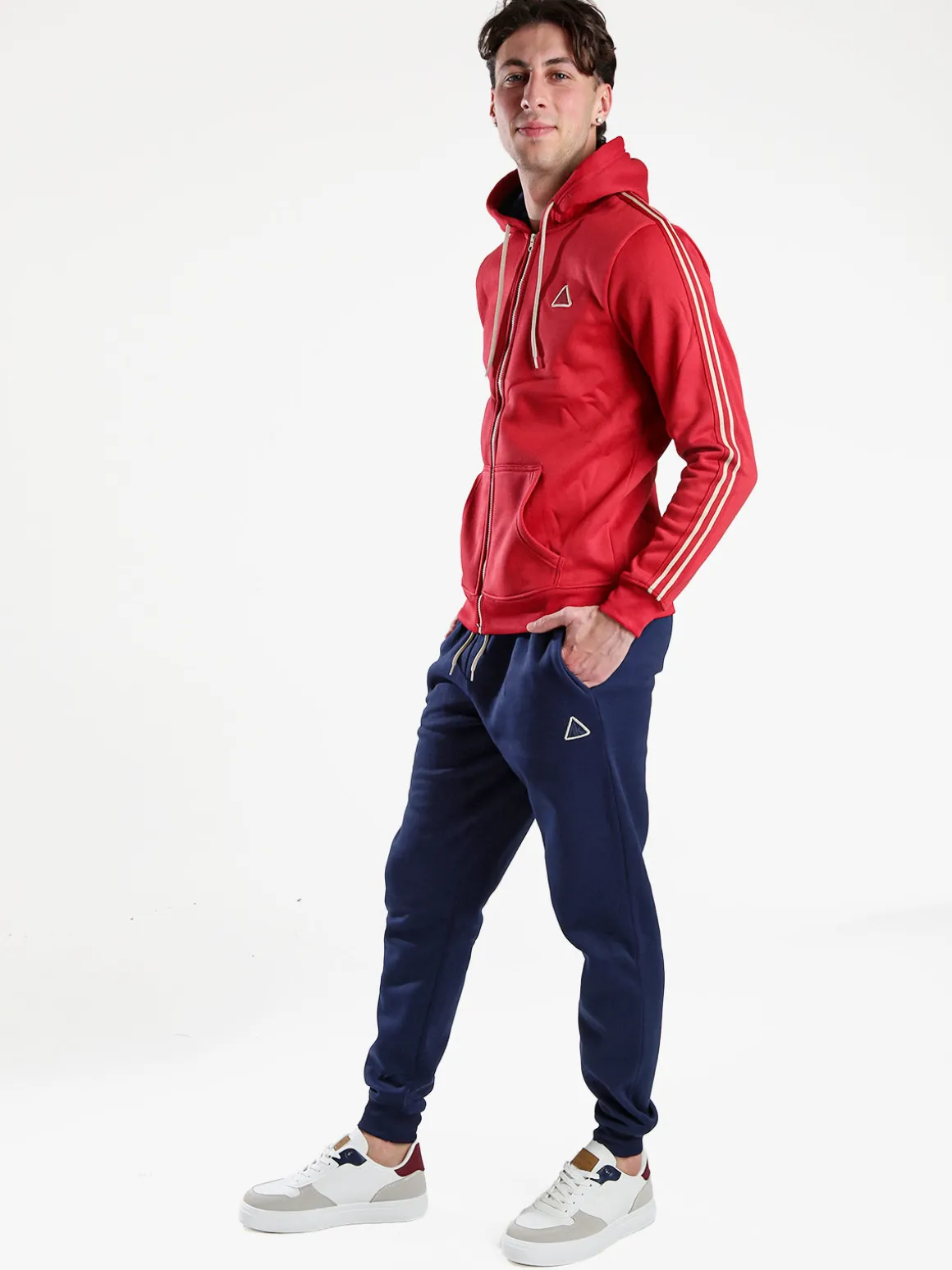 Aki Completo tuta da uomo full zip con cappuccio e interno felpato - rosso
