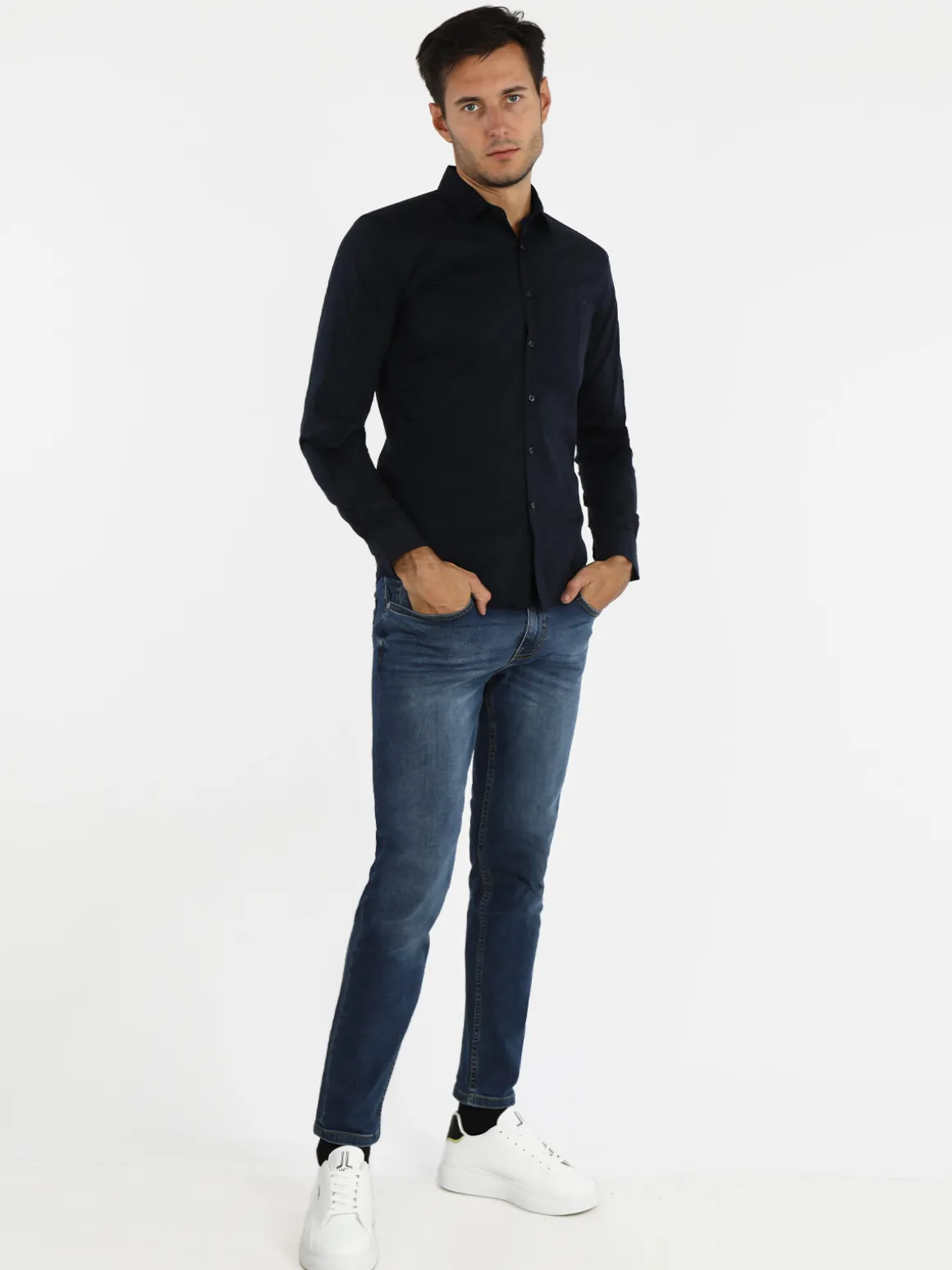 Akusawa Camicia uomo slim fit tinta unita