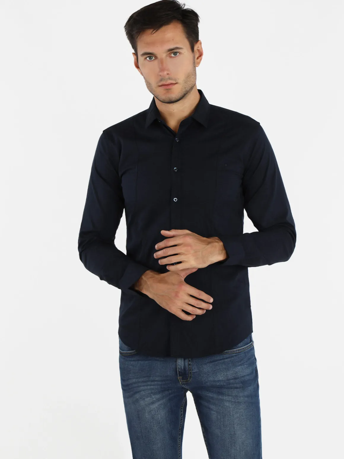 Akusawa Camicia uomo slim fit tinta unita