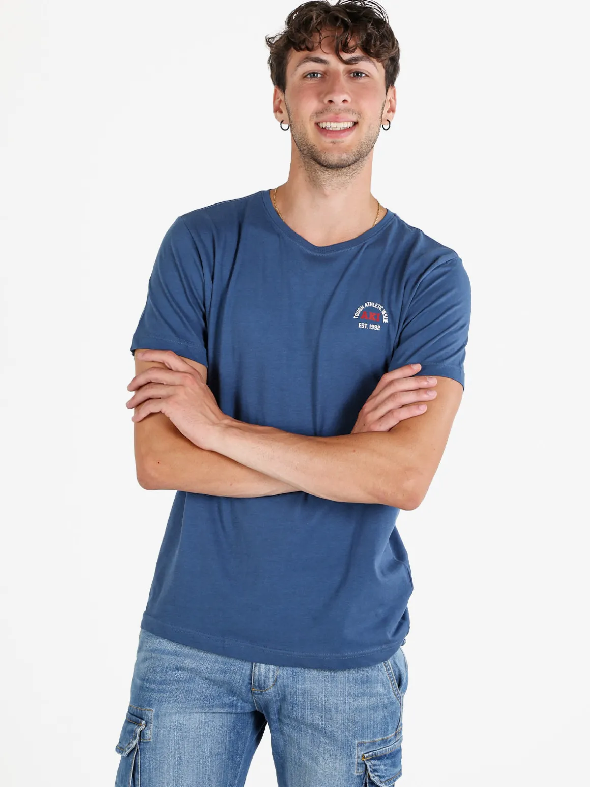 Aky T-shirt uomo girocollo in cotone - blu