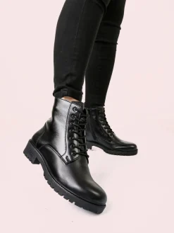 All-Pop Anfibi donna stringati in pelle con zip - nero