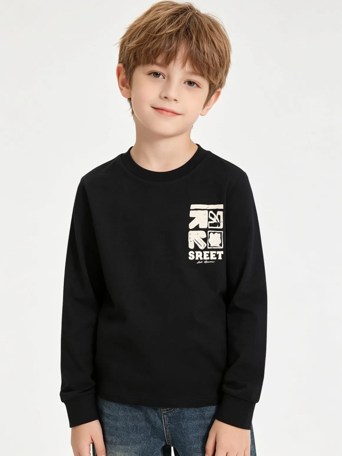 Alta Linea T-shirt maniche lunghe da bambino con stampa sul retro - nero