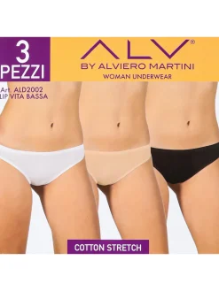 Alviero Martini Confezione da 3 slip vita bassa da donna in cotone stretch