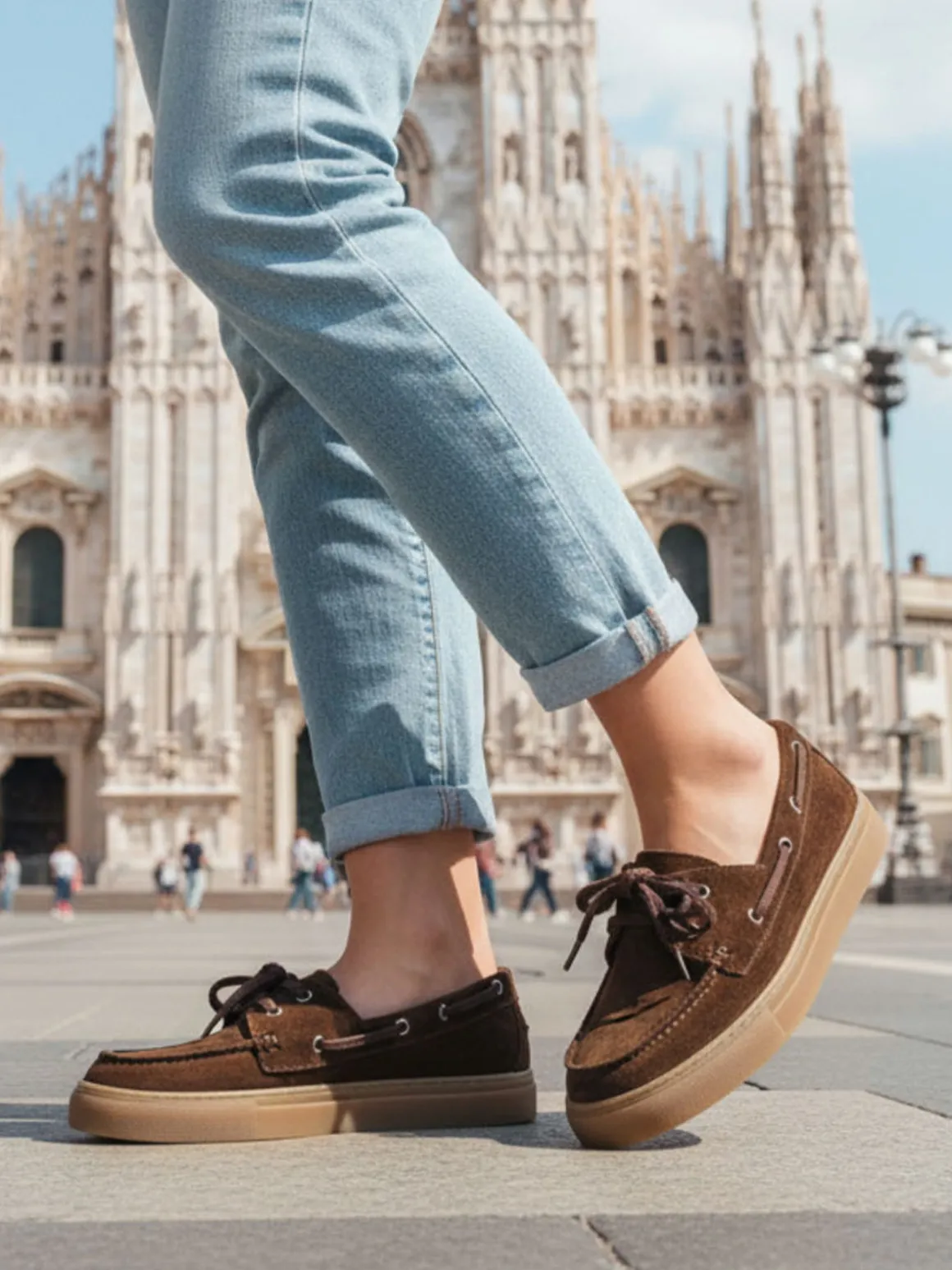 Amerigo Vespucci Mocassini donna in pelle scamosciata con lacci - marrone