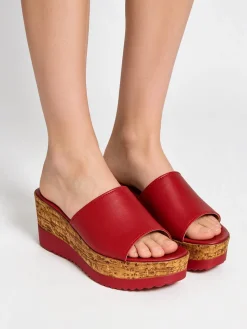 Andrea Pierago Ciabatte donna in pelle con zeppa e plateau - rosso