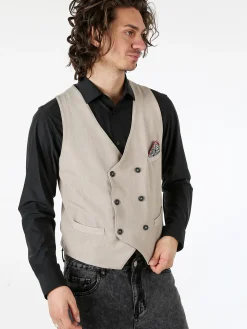 Andy Don B Gilet da uomo con chiusura a doppiopetto - beige
