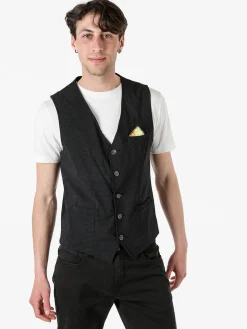 Andy Don B Gilet da uomo elasticizzato con bottoni - nero