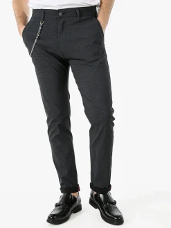 Andy Don B Pantaloni casual da uomo leggeri con stampa texture e dettaglio a catena - nero