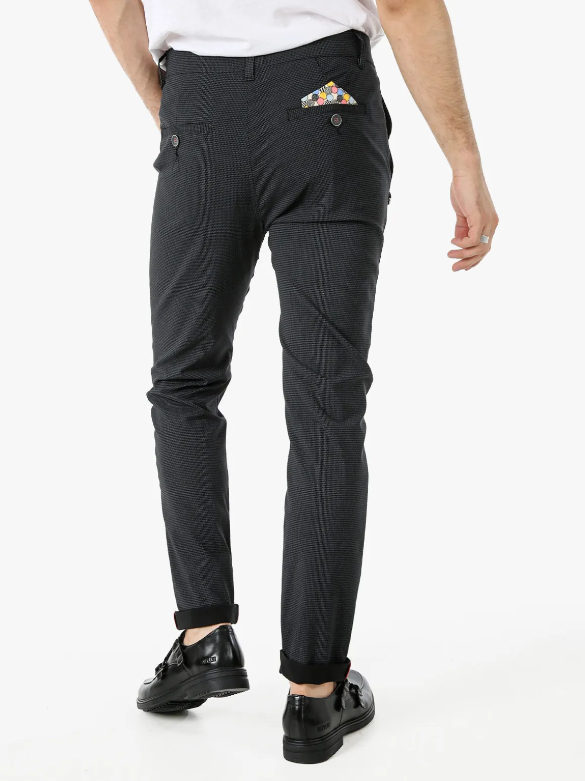 Andy Don B Pantaloni casual da uomo leggeri con stampa texture e dettaglio a catena - nero