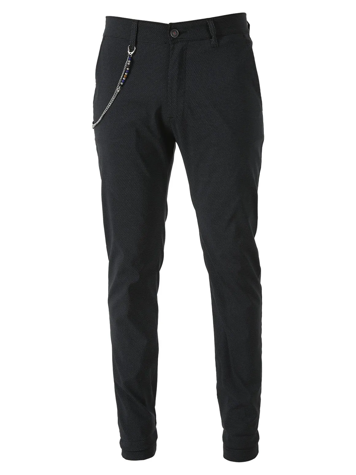 Andy Don B Pantaloni casual da uomo leggeri con stampa texture e dettaglio a catena - nero