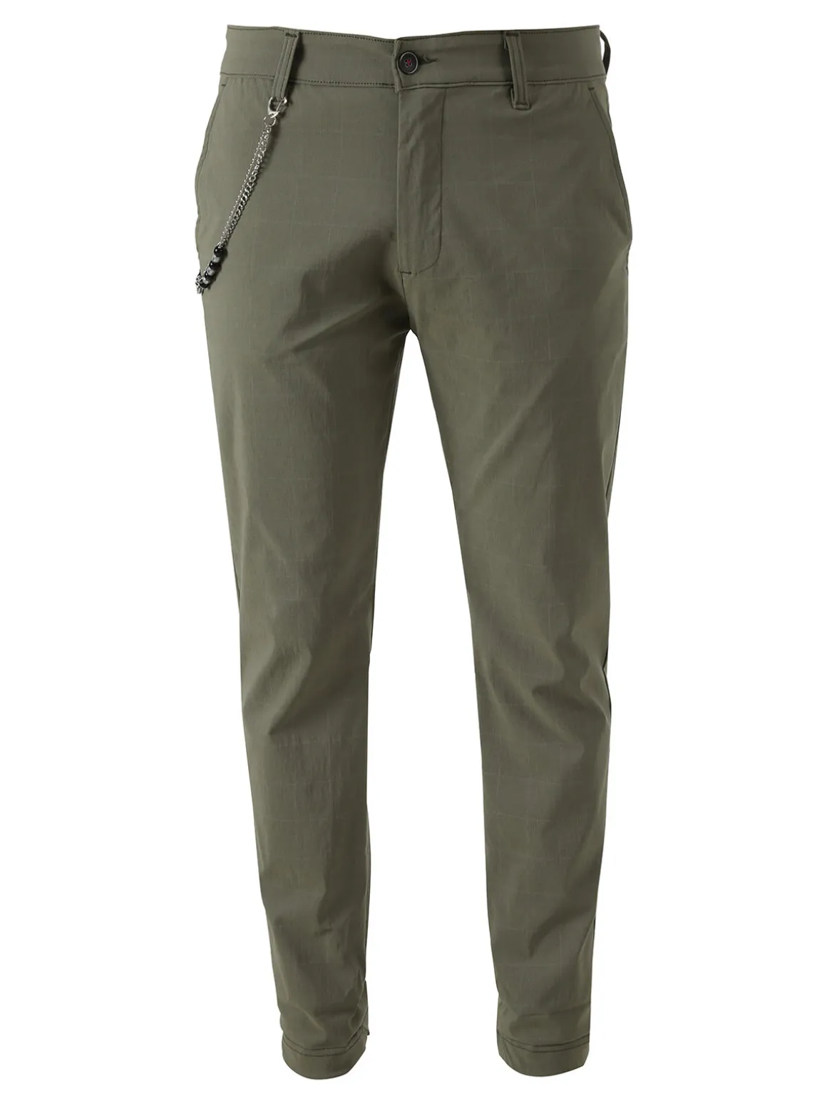 Andy Don B Pantaloni casual da uomo a quadri con dettaglio a catena - verde