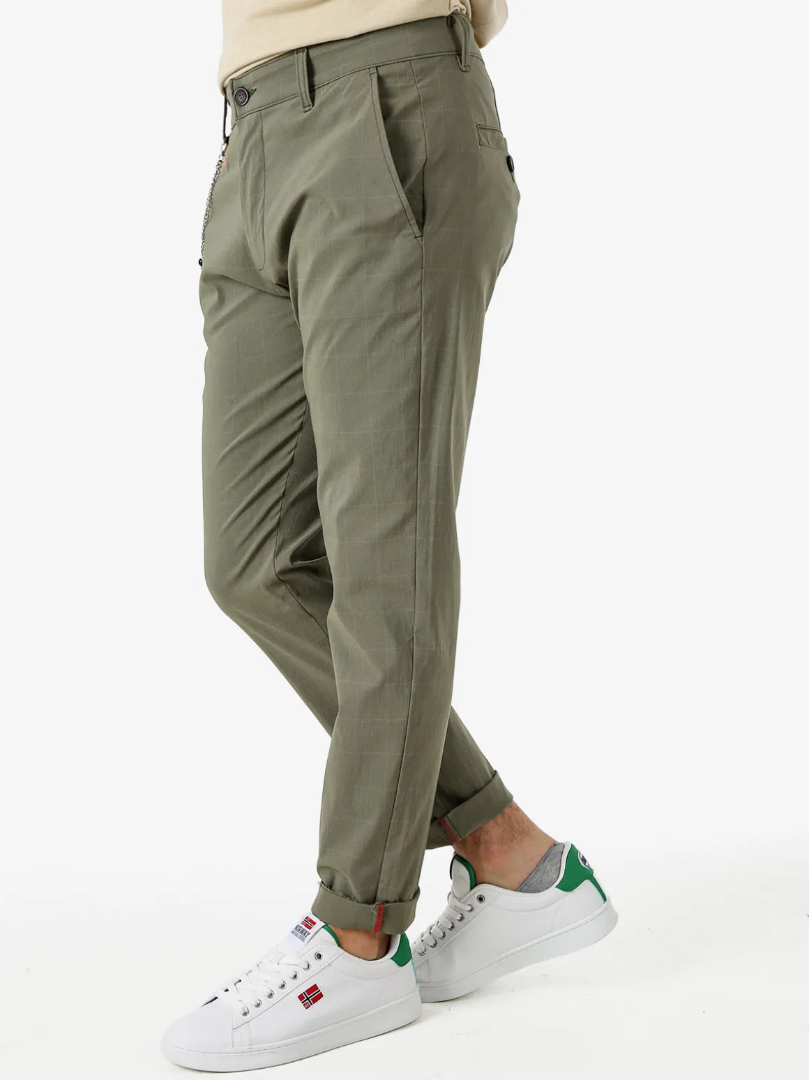 Andy Don B Pantaloni casual da uomo a quadri con dettaglio a catena - verde