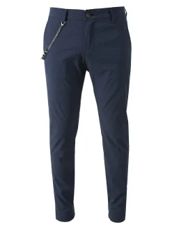 Andy Don B Pantaloni casual da uomo leggeri con stampa texture e dettaglio a catena - blu scuro