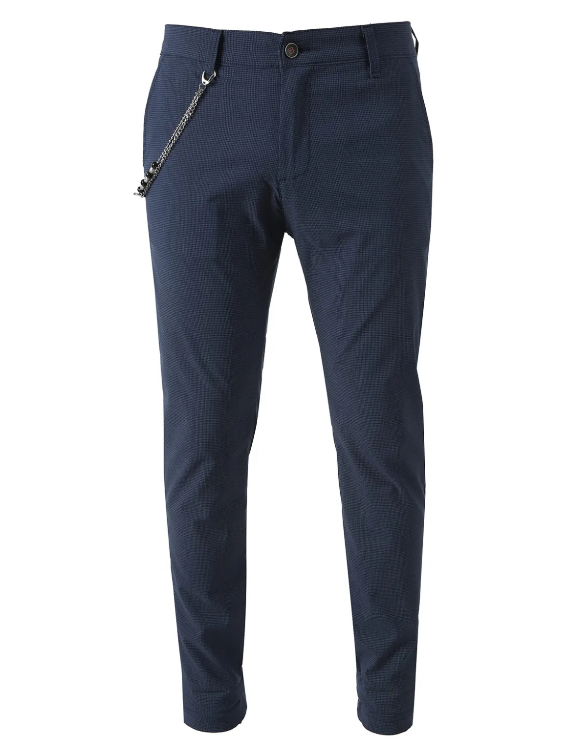 Andy Don B Pantaloni casual da uomo leggeri con stampa texture e dettaglio a catena - blu scuro
