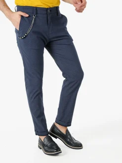 Andy Don B Pantaloni casual da uomo leggeri con stampa texture e dettaglio a catena - blu scuro