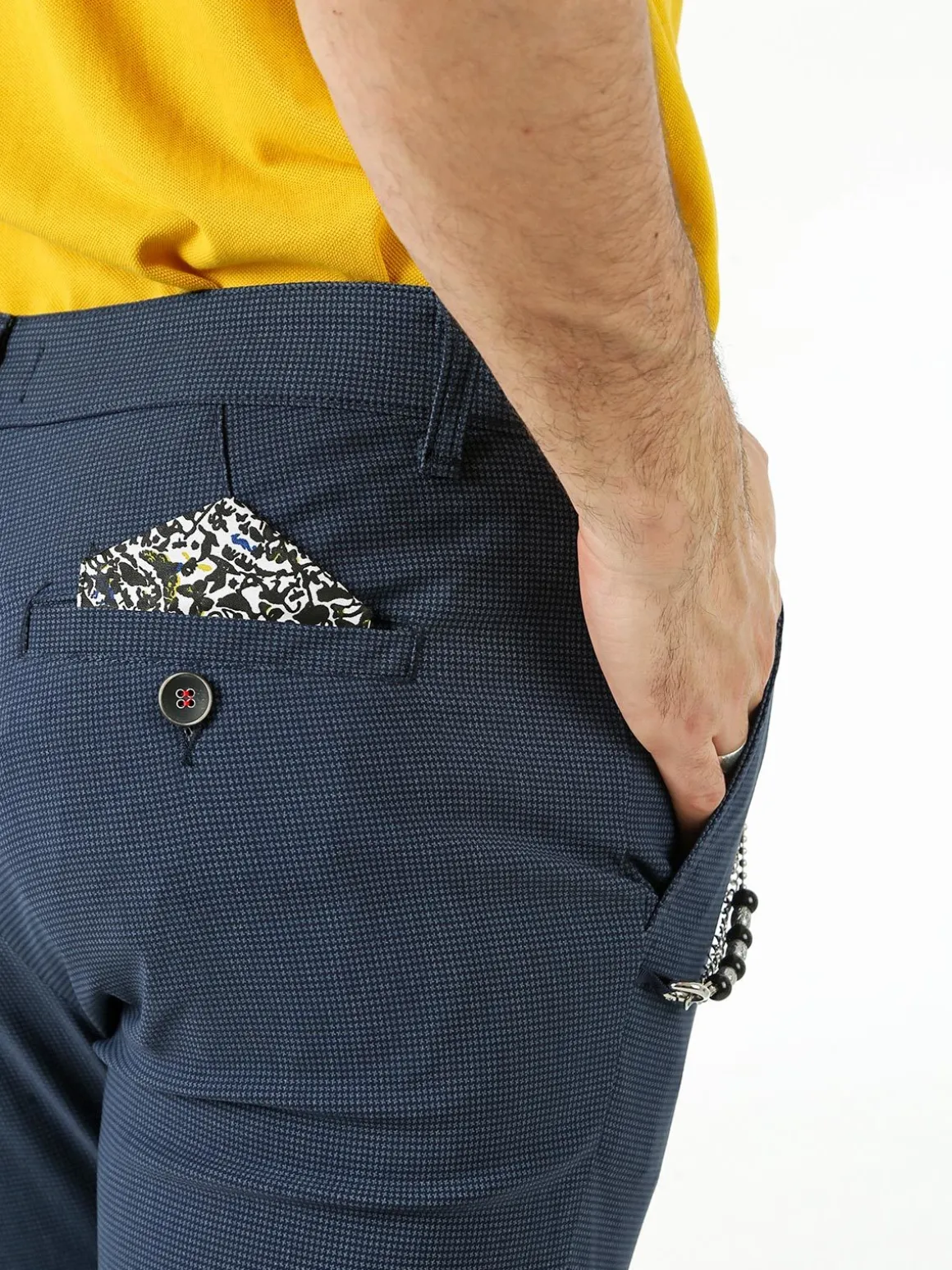 Andy Don B Pantaloni casual da uomo leggeri con stampa texture e dettaglio a catena - blu scuro