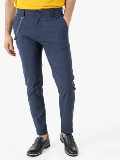 Andy Don B Pantaloni casual da uomo leggeri con stampa texture e dettaglio a catena - blu scuro