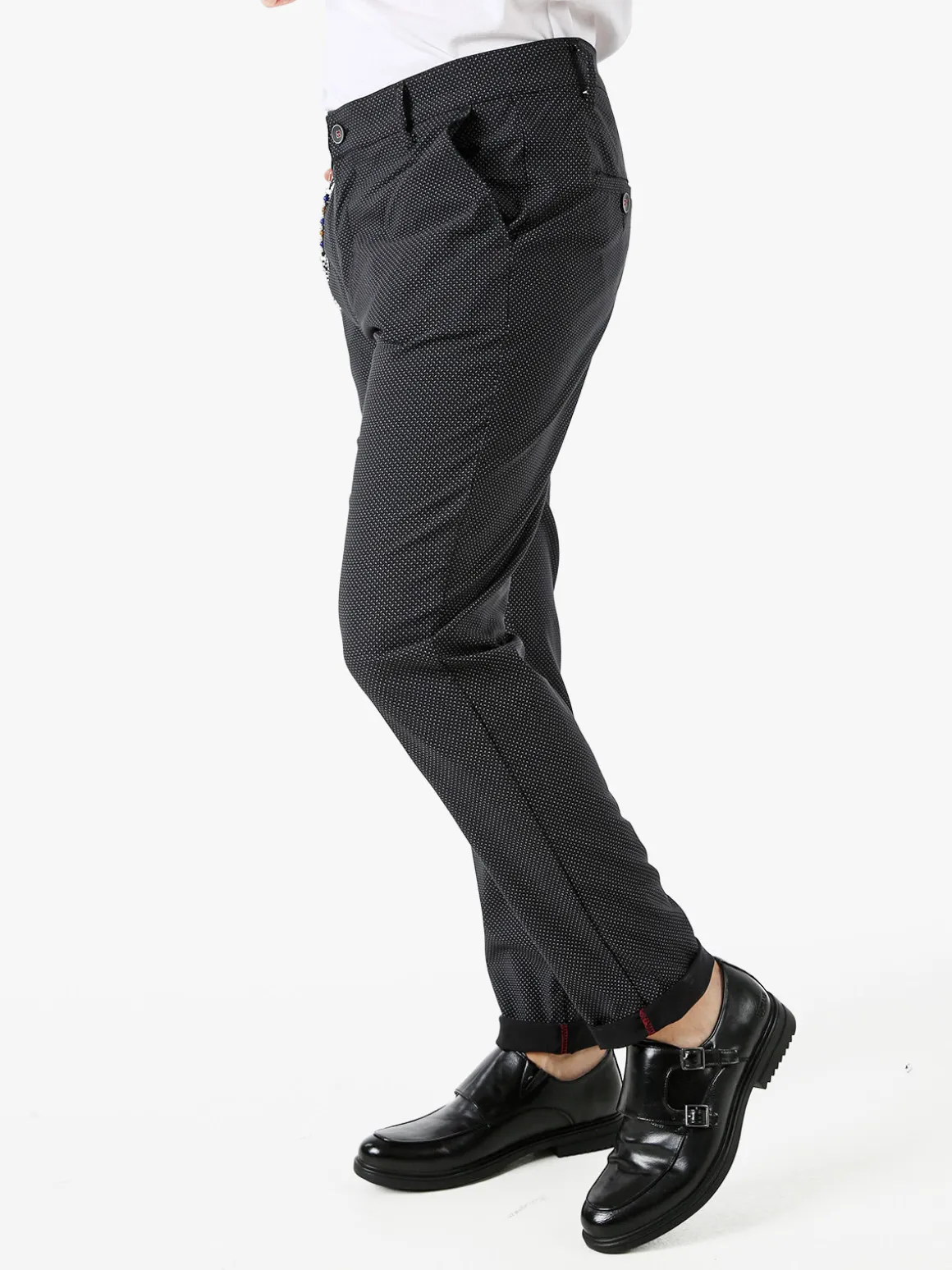 Andy Don B Pantaloni casual da uomo con stampa texture e dettaglio catena - nero