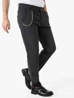 Andy Don B Pantaloni casual da uomo con stampa texture e dettaglio catena - nero