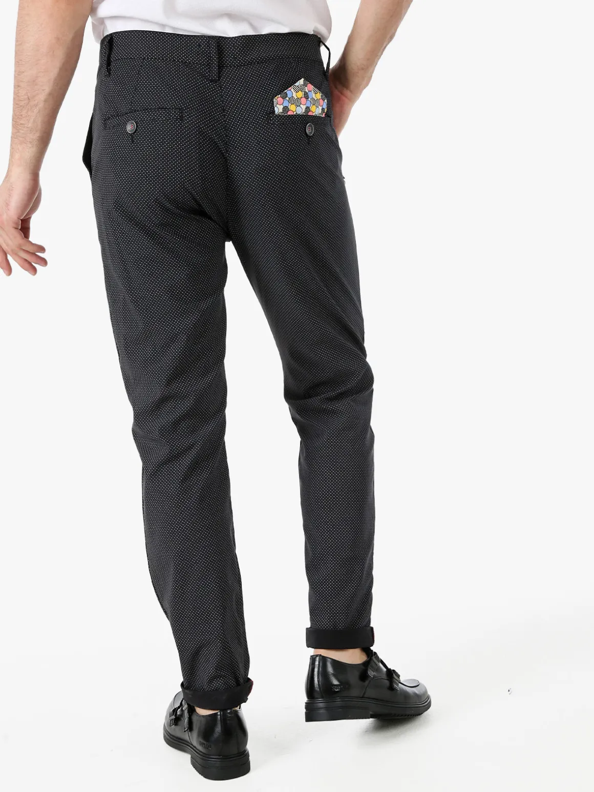 Andy Don B Pantaloni casual da uomo con stampa texture e dettaglio catena - nero