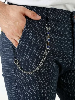 Andy Don B Pantaloni casual da uomo con stampa texture e dettaglio catena - blu scuro