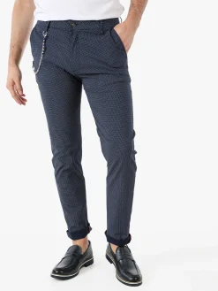 Andy Don B Pantaloni casual da uomo con stampa texture e dettaglio catena - blu scuro