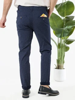 Andy Don B Pantaloni da uomo elasticizzati con stampa texture e dettaglio a catena - blu scuro