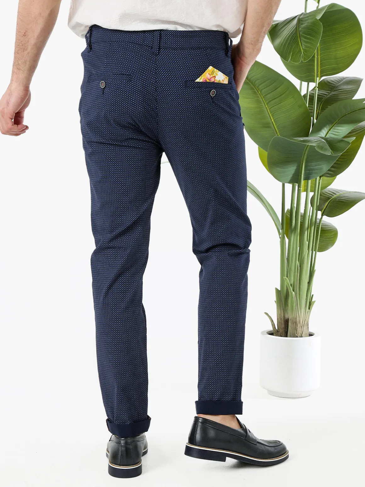 Andy Don B Pantaloni da uomo elasticizzati con stampa texture e dettaglio a catena - blu scuro