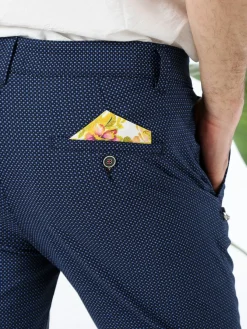 Andy Don B Pantaloni da uomo elasticizzati con stampa texture e dettaglio a catena - blu scuro