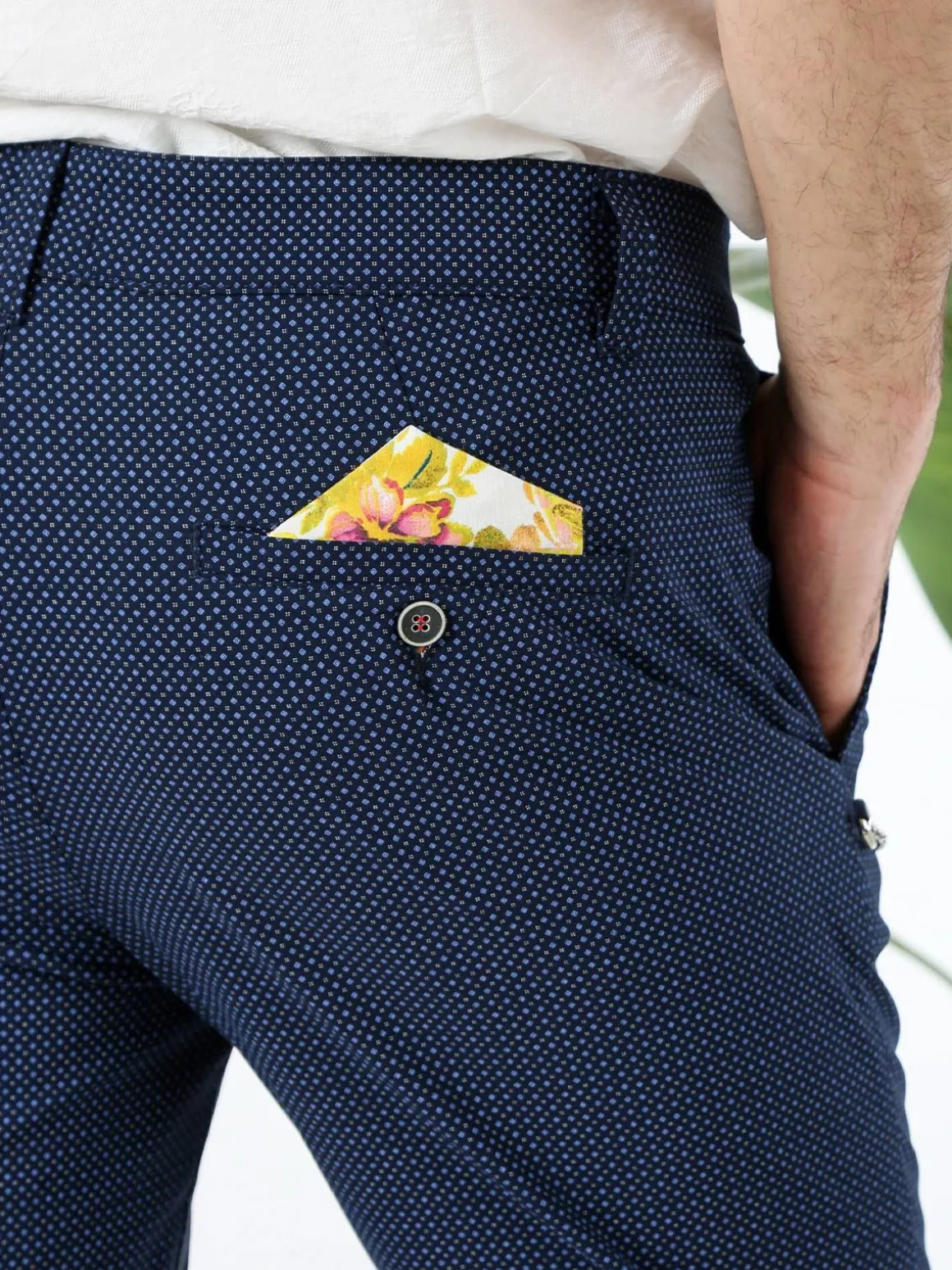 Andy Don B Pantaloni da uomo elasticizzati con stampa texture e dettaglio a catena - blu scuro
