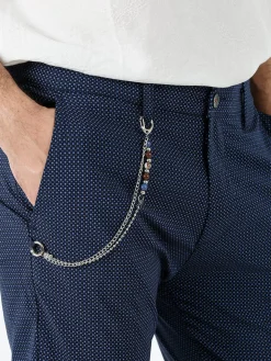 Andy Don B Pantaloni da uomo elasticizzati con stampa texture e dettaglio a catena - blu scuro
