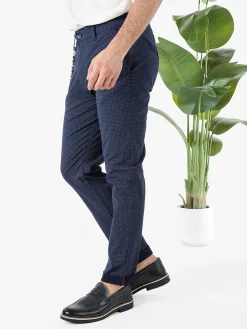 Andy Don B Pantaloni da uomo elasticizzati con stampa texture e dettaglio a catena - blu scuro