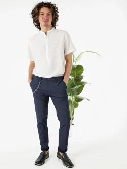 Andy Don B Pantaloni da uomo elasticizzati con stampa texture e dettaglio a catena - blu scuro