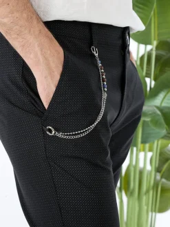 Andy Don B Pantaloni da uomo elasticizzati con stampa texture e dettaglio a catena - nero