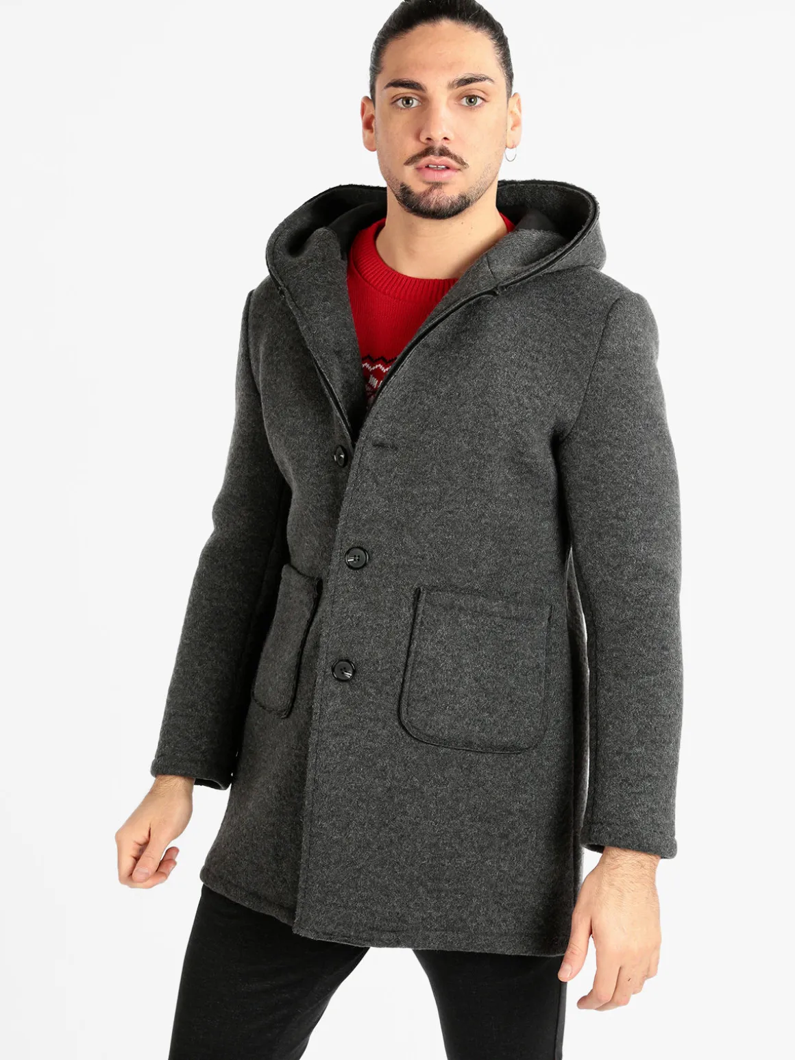 Ange Wear Cappotto misto lana da uomo con cappuccio