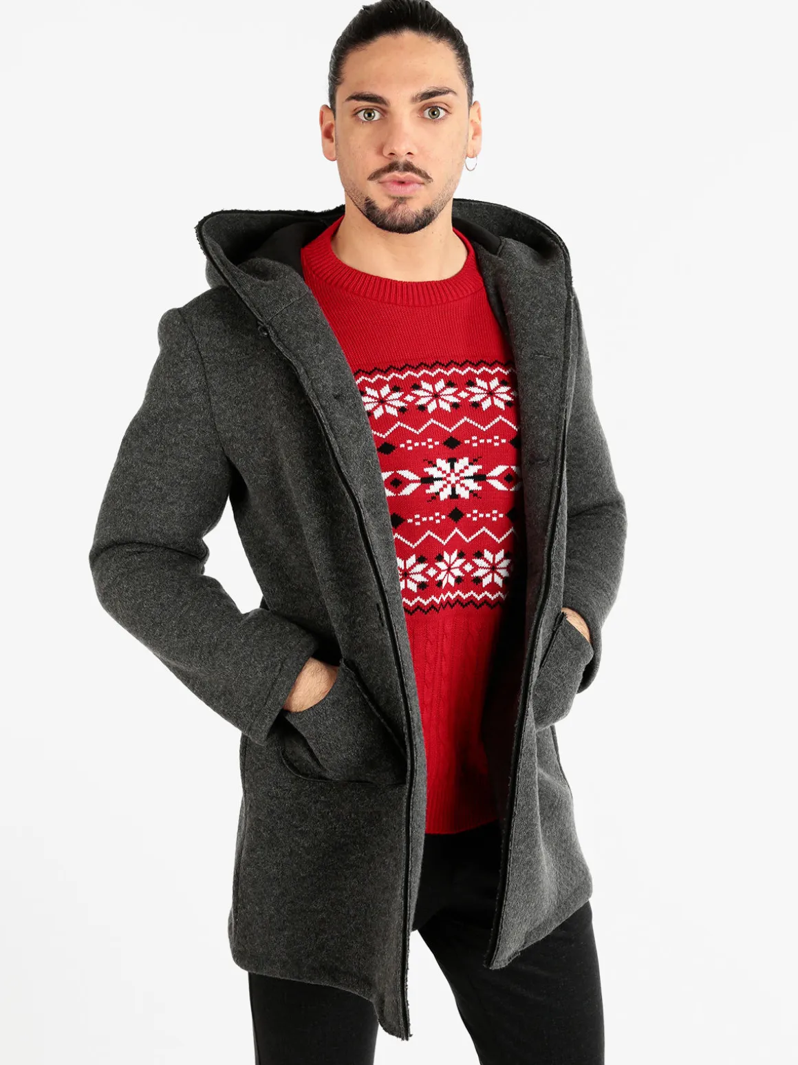 Ange Wear Cappotto misto lana da uomo con cappuccio