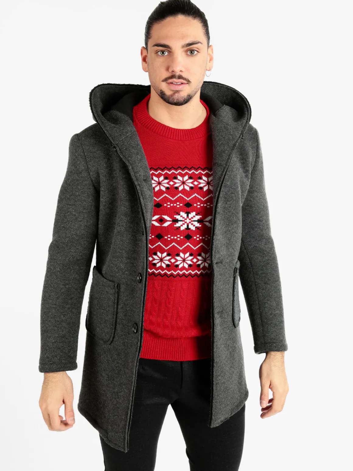 Ange Wear Cappotto misto lana da uomo con cappuccio