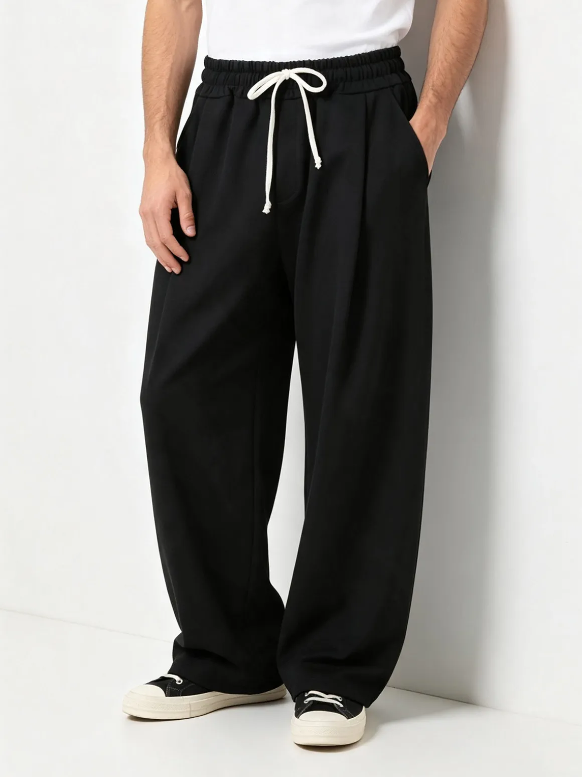 Ange Wear Pantaloni da uomo oversize a gamba larga con coulisse - nero