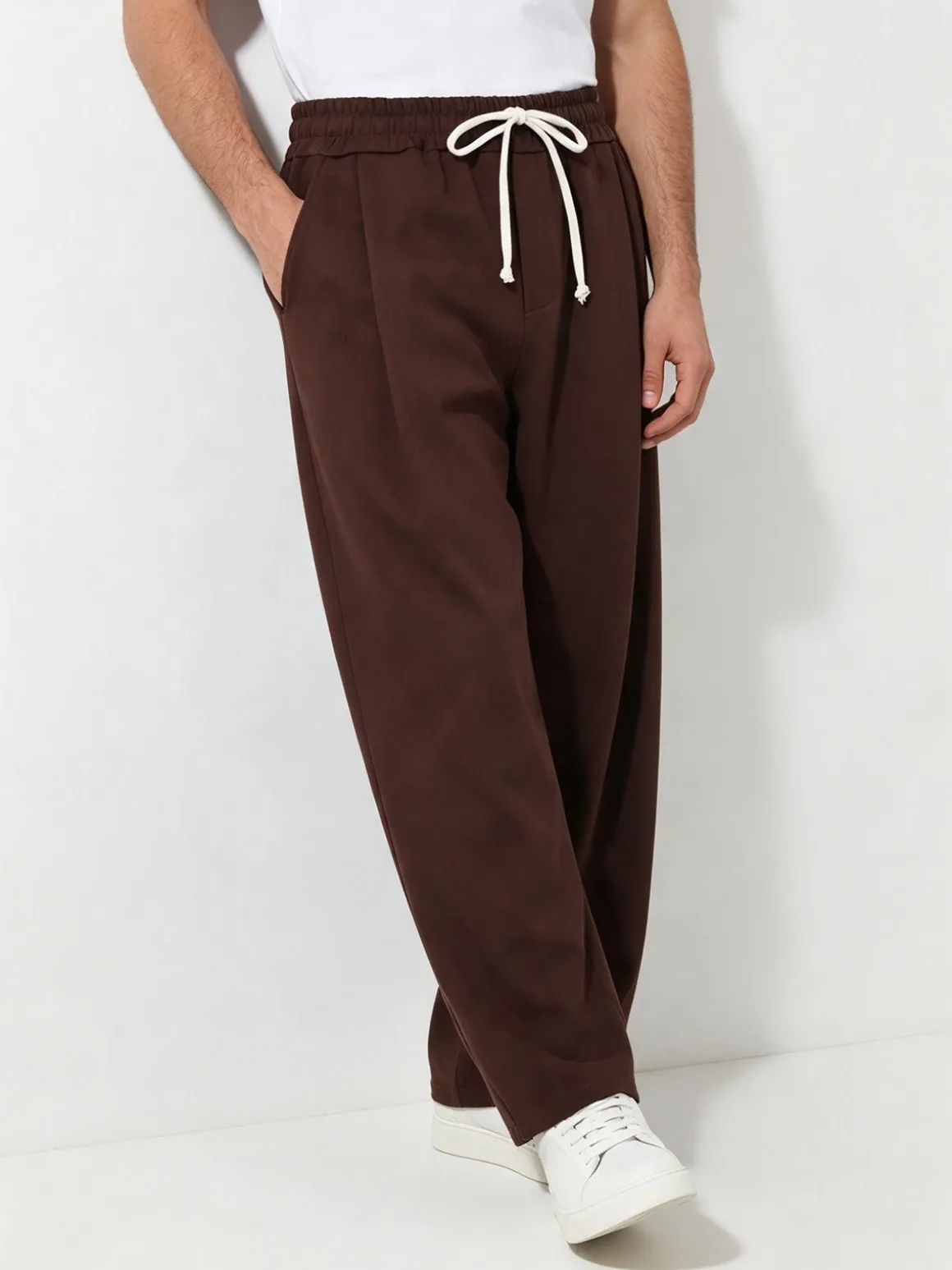 Ange Wear Pantaloni da uomo oversize a gamba larga con coulisse - moro