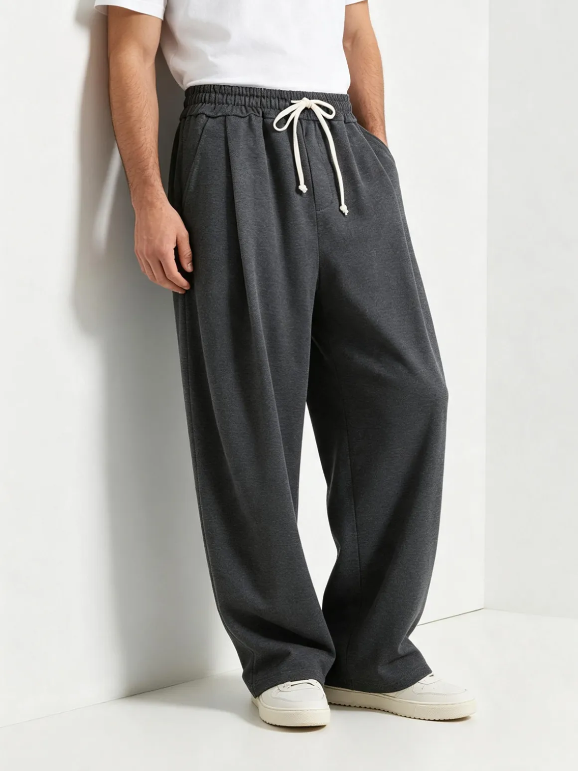 Ange Wear Pantaloni da uomo oversize a gamba larga con coulisse - grigio