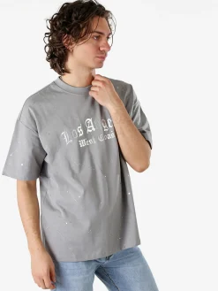 Ange Wear T-shirt da uomo in cotone con stampe metallizzate - grigio