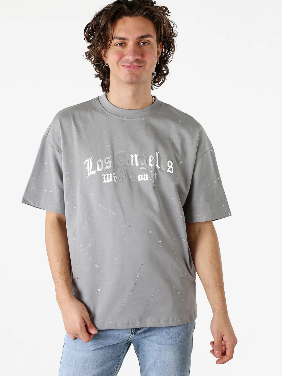 Ange Wear T-shirt da uomo in cotone con stampe metallizzate - grigio