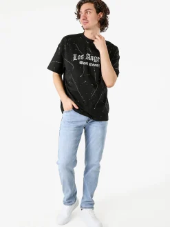 Ange Wear T-shirt da uomo in cotone con stampe metallizzate - nero