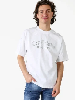 Ange Wear T-shirt da uomo in cotone con stampe metallizzate - bianco