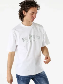 Ange Wear T-shirt da uomo in cotone con stampe metallizzate - bianco